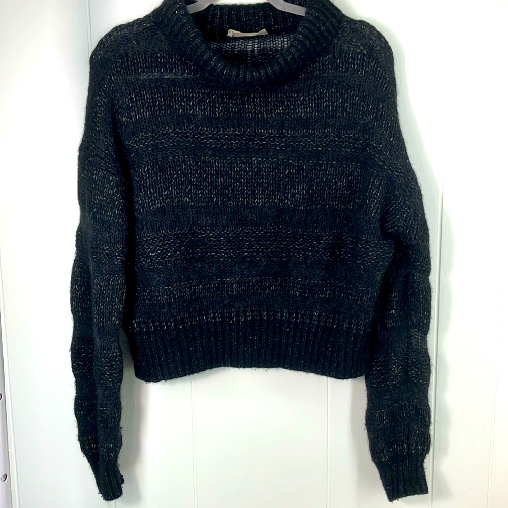 EVERLANE The Puff Sweater Alpaca merino wool black gray warm size XS oversized